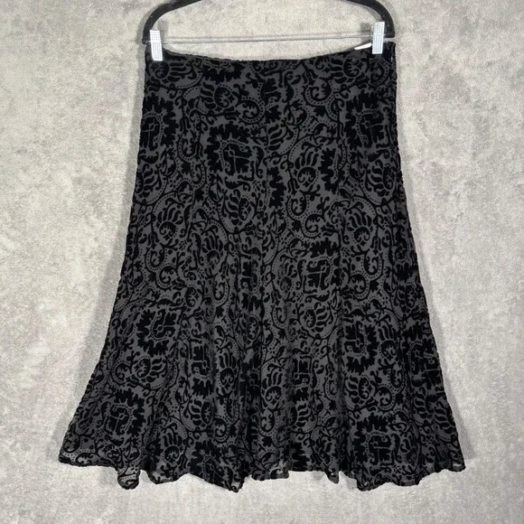 Jones New York A-Line Midi Skirt Size 10 Black Velvet Burnout Damask Gothic Y2K - Picture 1 of 12